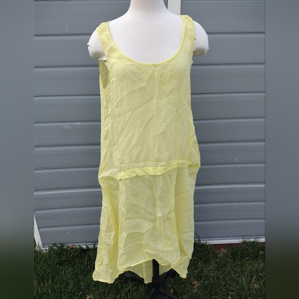 Banana Blue Australia Linen Airy Sheer Midi Sleeveless Dress Medium